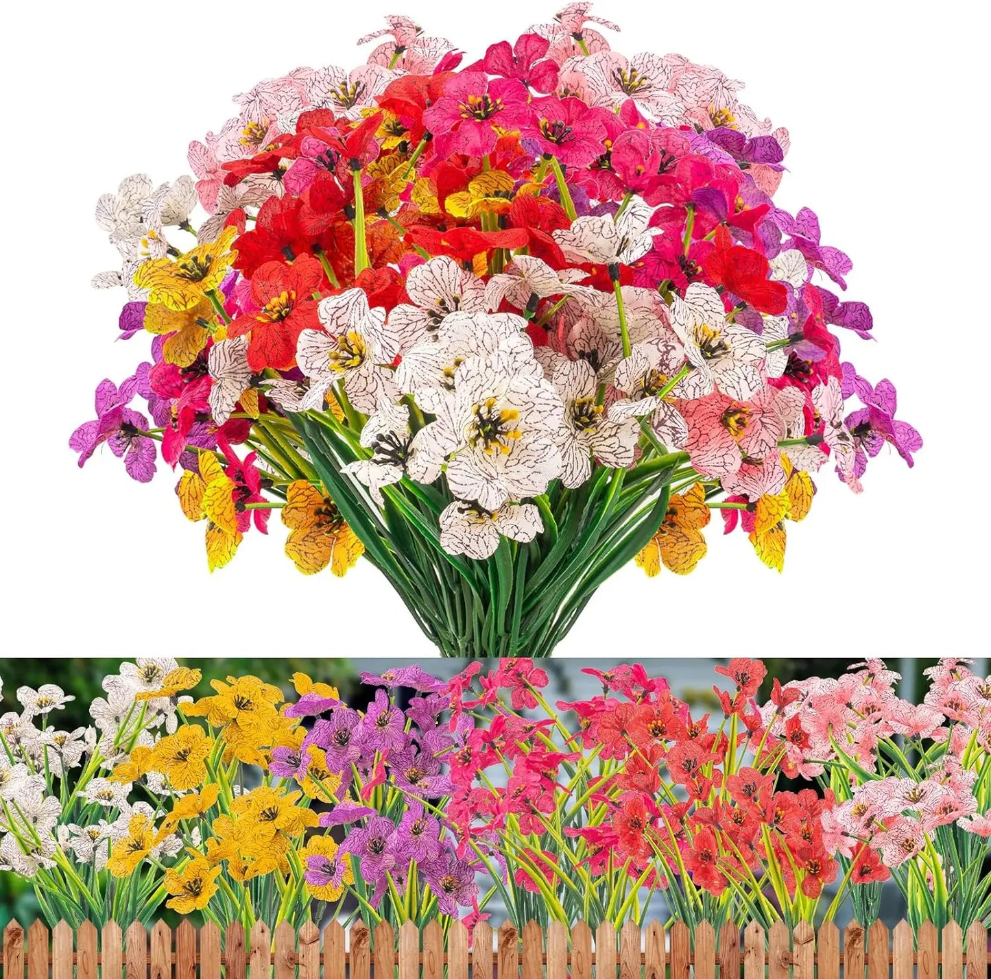 Frendorf | 2/6/10 Bundles Außen Künstliche Blumen – UV Beständige Falsche Seide Blumen für Garten, Veranda und Außen Dekor