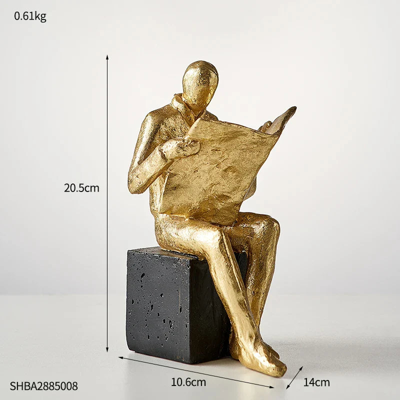 Goldene Lesestatue Wohnkultur Künstlerische Studie Bücherregal Ornament Einfache Buchstütze Harz Miniaturen Handwerk Büro Zubehör