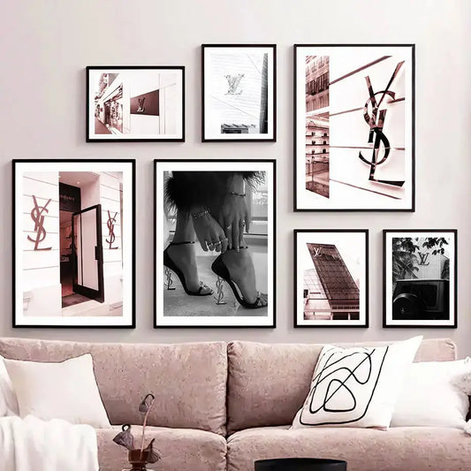 Luxus Geschäft Rosa Schwarz Straße Landschaft Kunst Leinwand Malerei Mode Romantisch Frankreich Poster Wand Bilder Für Wohnzimmer Dekor