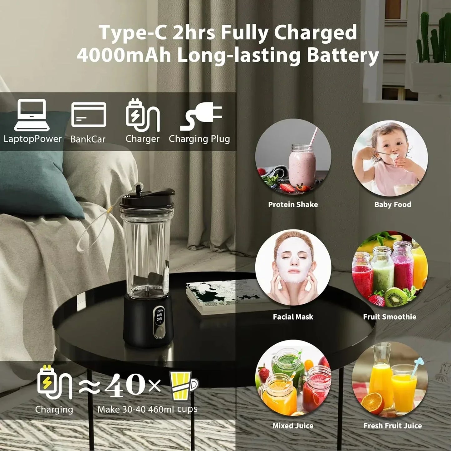 Frendorf | BlendGo | Tragbarer Mixer | USB-aufladbar | Für Smoothies & Fruchtsäfte