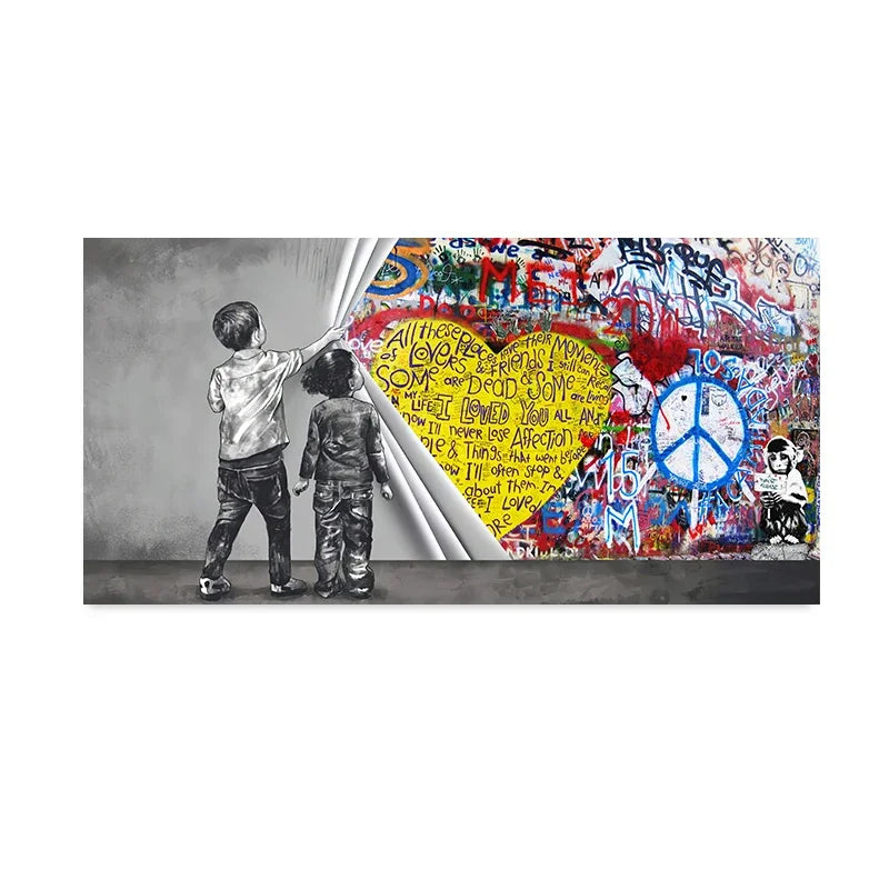 Nordic Minimalist Wall Art Bank Graffiti Funny Two Kids HD Canvas Poster Print Home Bedroom Living Room Decoration Gifts