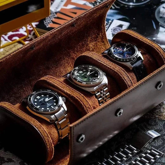 Frendorf | Vintage Leder 3-Slot Herren Uhrenbox für Reisen