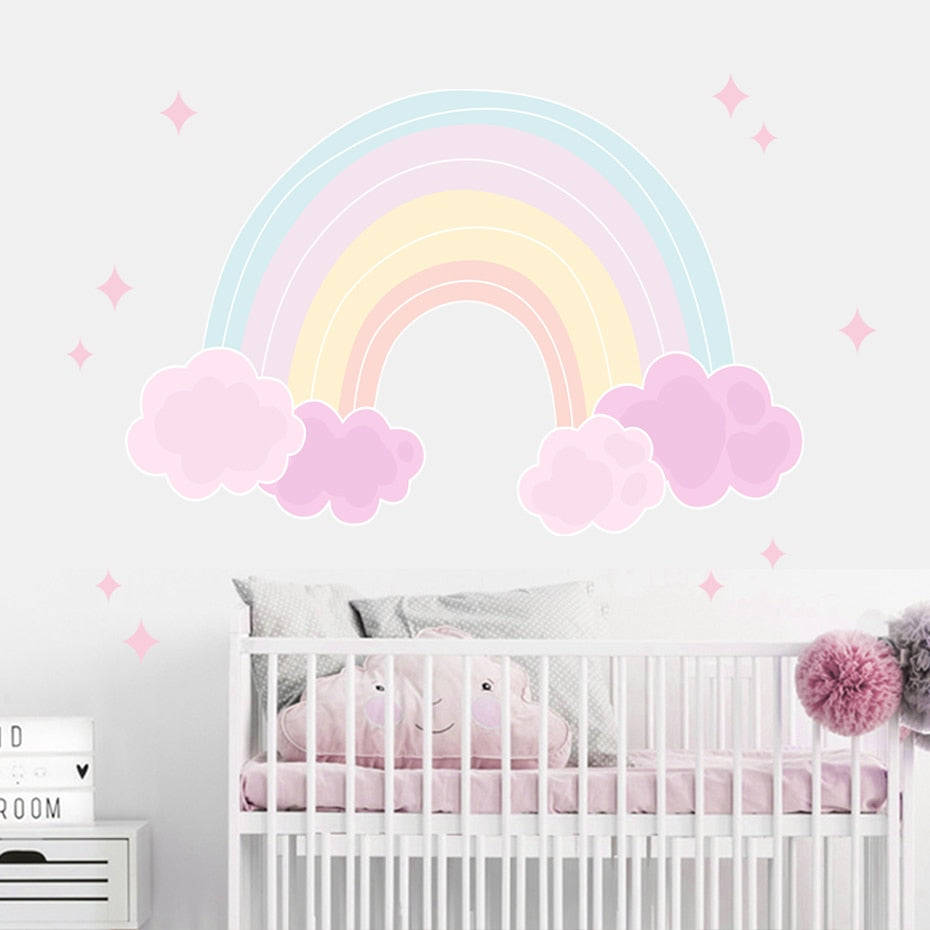 Frendorf | Cartoon Wandtattoos pinker Regenbogen Wolken Sterne
