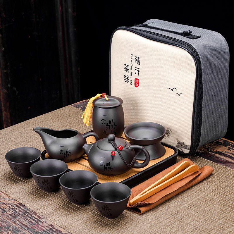 9-teiliges Set Teawere Retro Designer Cool Lila Sand Keramikk Teekannen Set Reise Kong Fu Teeset Porzellan Lila Sand Topf Teesieb