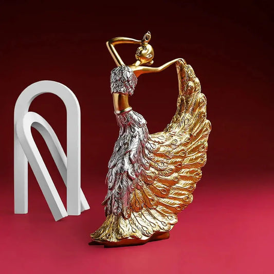 Frendorf | Elegante Federndanzskulptur in Gold und Blau