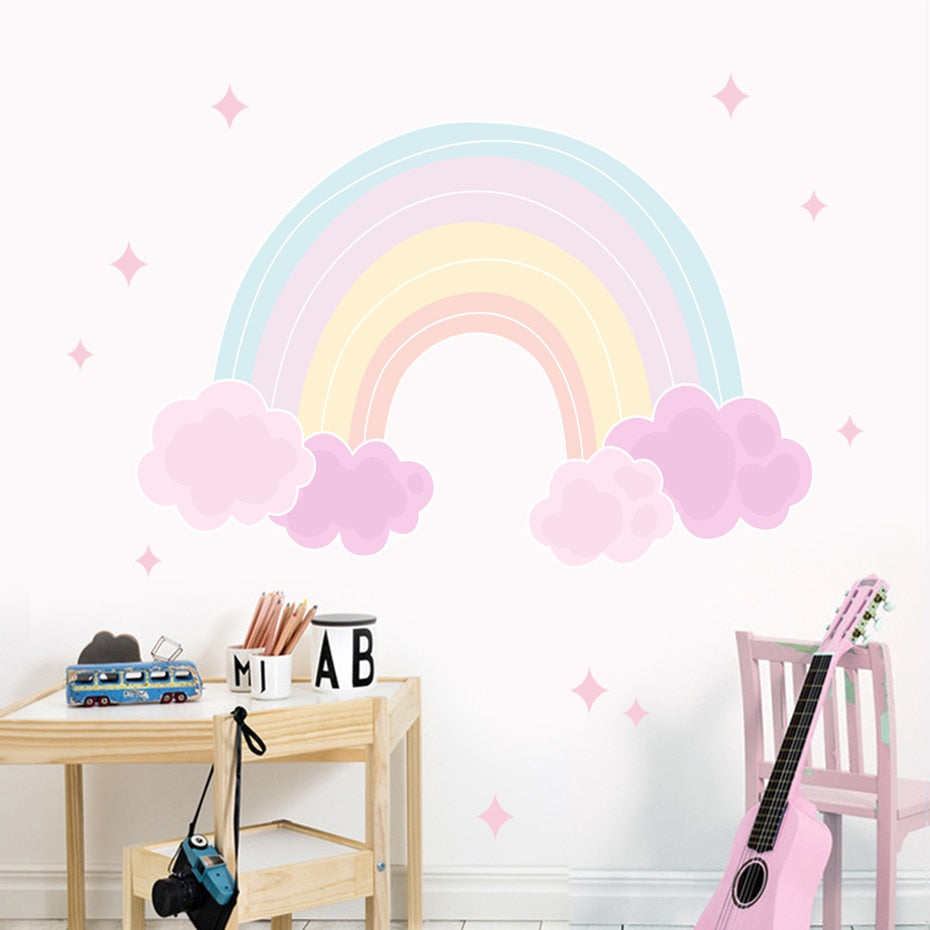 Frendorf | Cartoon Wandtattoos pinker Regenbogen Wolken Sterne