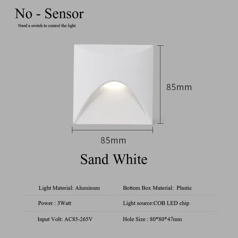 Moderne wasserdichte IP65 LED-Einbau-Wandlampe für Außenbeleuchtung - 3W eingebettete Stufen- & Treppenbalcony-Portalschlusslampe
