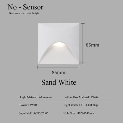 Moderne wasserdichte IP65 LED-Einbau-Wandlampe für Außenbeleuchtung - 3W eingebettete Stufen- & Treppenbalcony-Portalschlusslampe