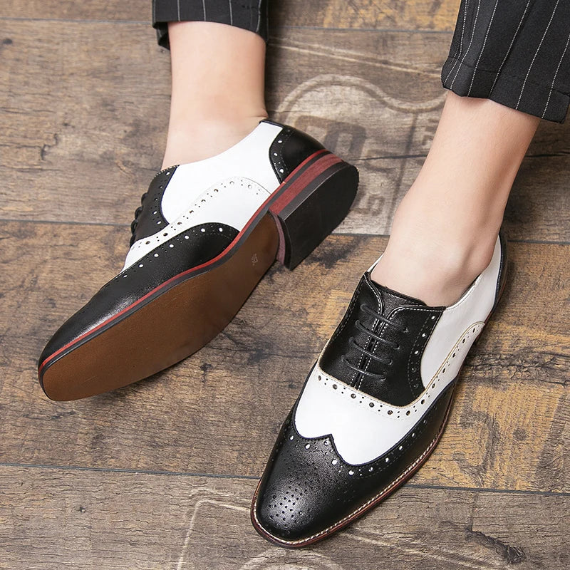Frendorf | Herren Luxus Schuhe Brogue Schnürung Casual Britischer Stil Kontrastfarbe Oxford Büro