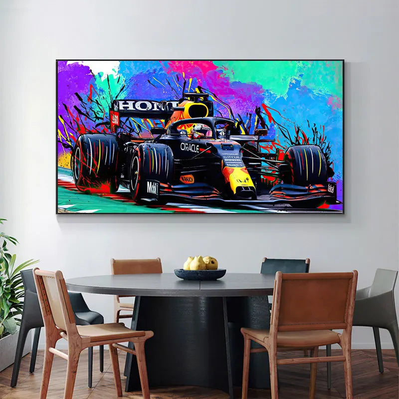 F1-Weltmeisterschaft Auto Malerei Poster Abstrakte Graffiti Wandkunst Leinwanddrucke Modulare Bilder Wohnraumdekoration