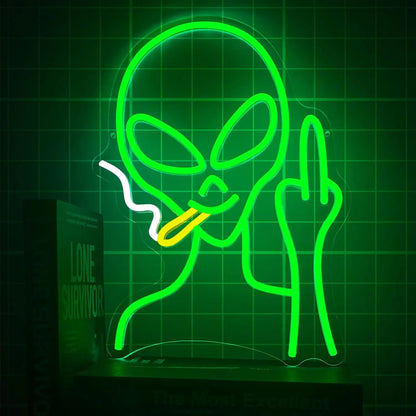 Grünes Alien-Neonschild für Zimmer, grüne Wanddekoration, Dekoration für Spielzimmer, Hip-Hop-Party-LED-Schild für Teenagerzimmer, Wohnwand, Partyleuchte