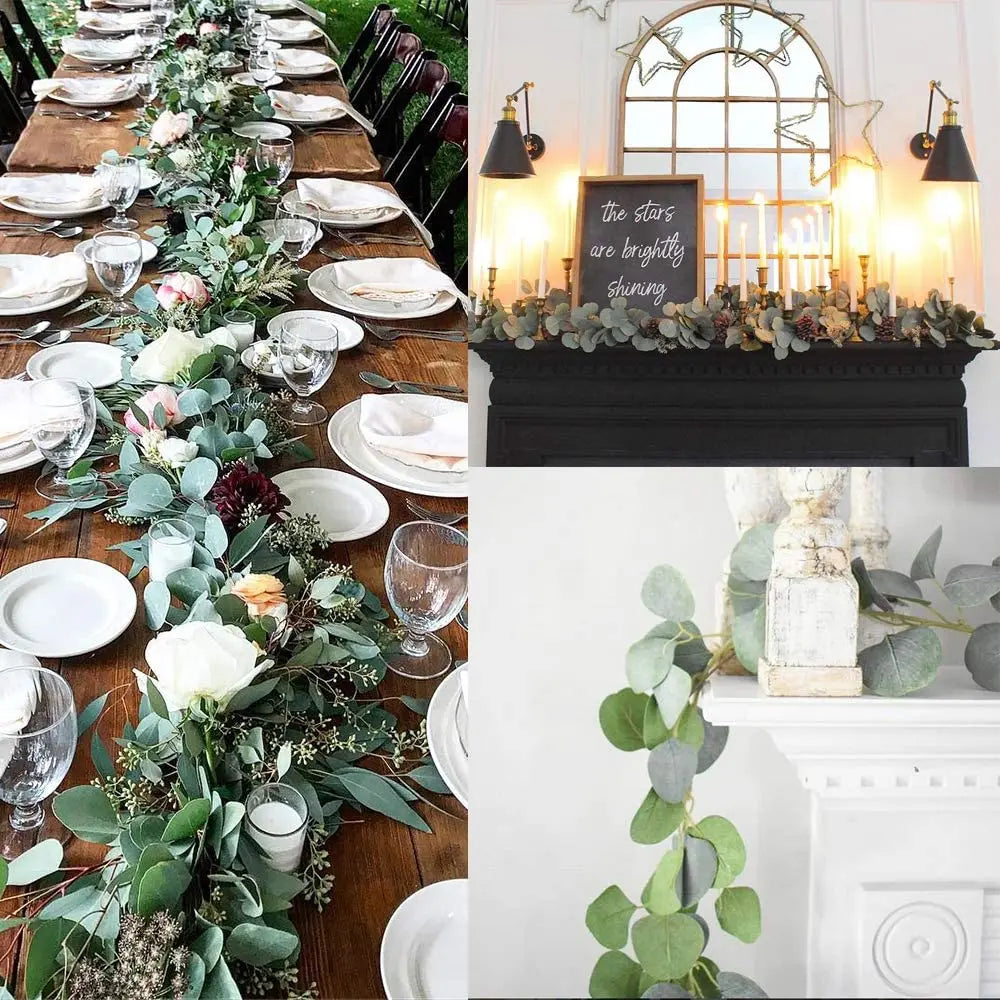 Frendorf | EucaGreen™ Eukalyptus Girlande 2er Set | Kunstpflanzen Deko | Ideal für Hochzeit, Tischdeko & Wanddekoration