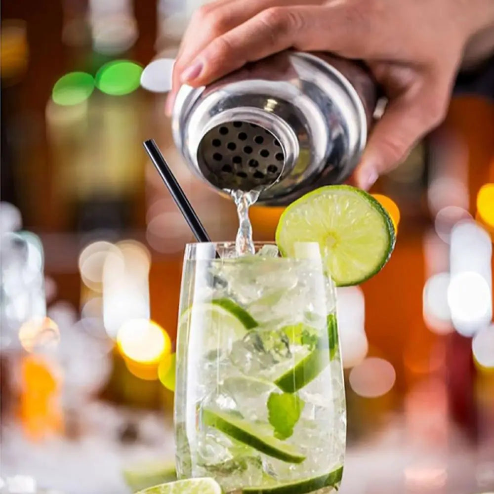 Frendorf | BarVibe Edelstahl Cocktail Shaker Set | 8-teiliges Barkeeper Set | Matt Schwarz | Barwerkzeuge für Zuhause & Party