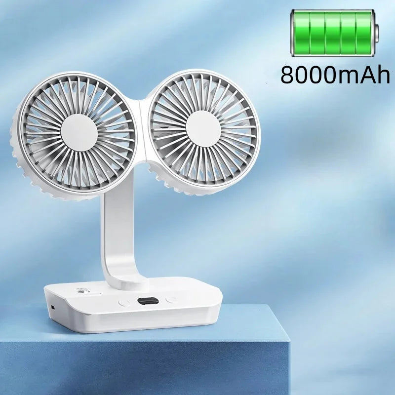 Frendorf | Verstellbarer Doppelkopfan Tischventilator Nachtlampe