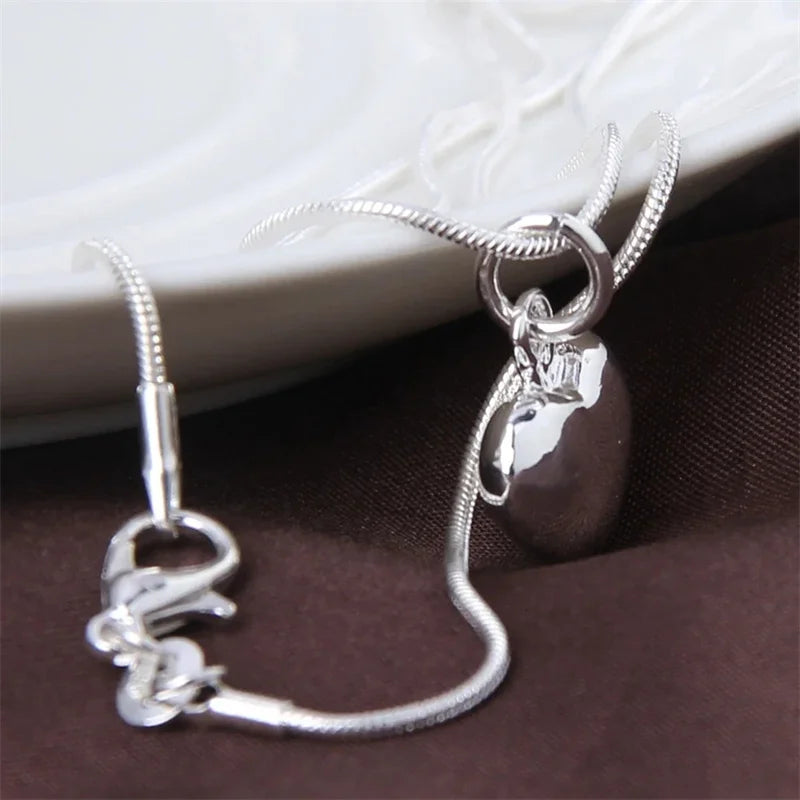 Frendorf | 925 Sterling Silber Solide Kleine Herzanhänger Halskette 16-30 Zoll Schlangenkette Für Frauen Hochzeit Charm Mode Schmuck