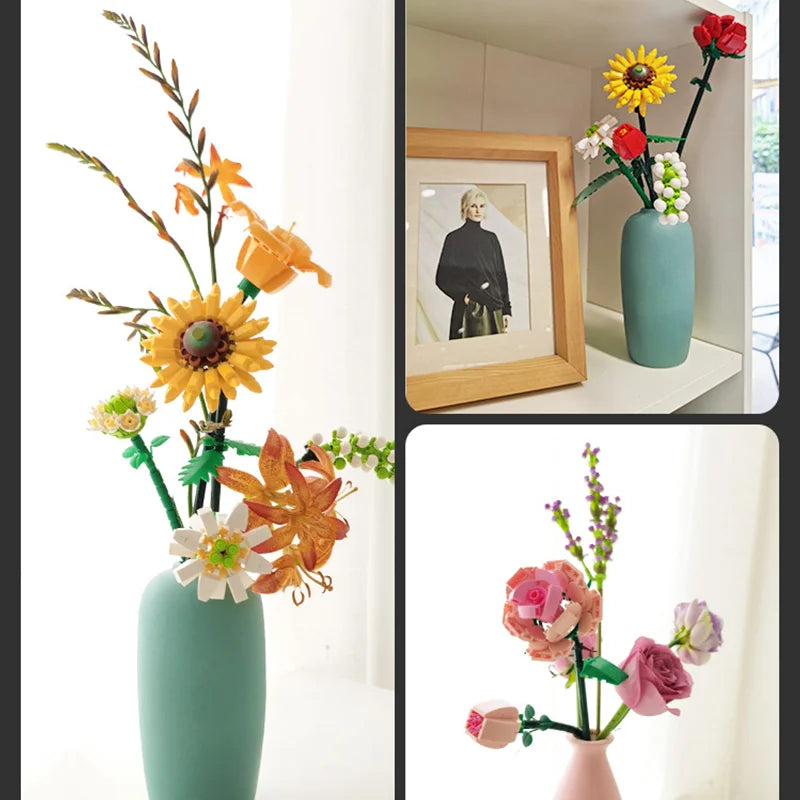 Frendorf | BloomBlocks Romantisches Rosen-Bouquet | Bauklötze Set | DIY Dekoration | Geschenk für Mädchen