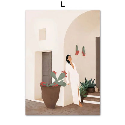 Skandinavische einfache Wandkunst Mode Mädchen Palmblätter Vase Bohemian Landschaft Poster Drucken Haus Schlafzimmer Wohnzimmer Dekoration