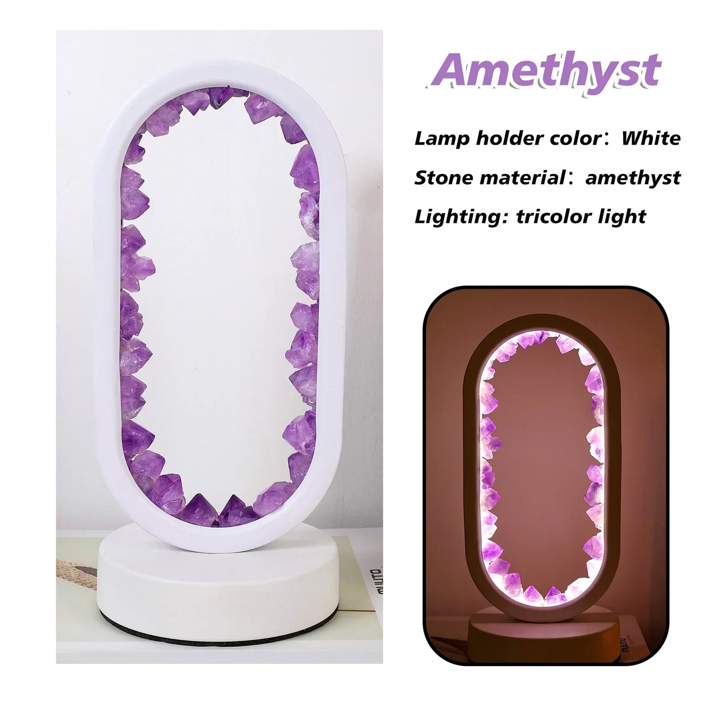Frendorf | CrystalLoom Amethyst Nachtlicht | Natürliches Ovallicht | Stimmungsvolles Design für Schlafzimmer & Dekoration