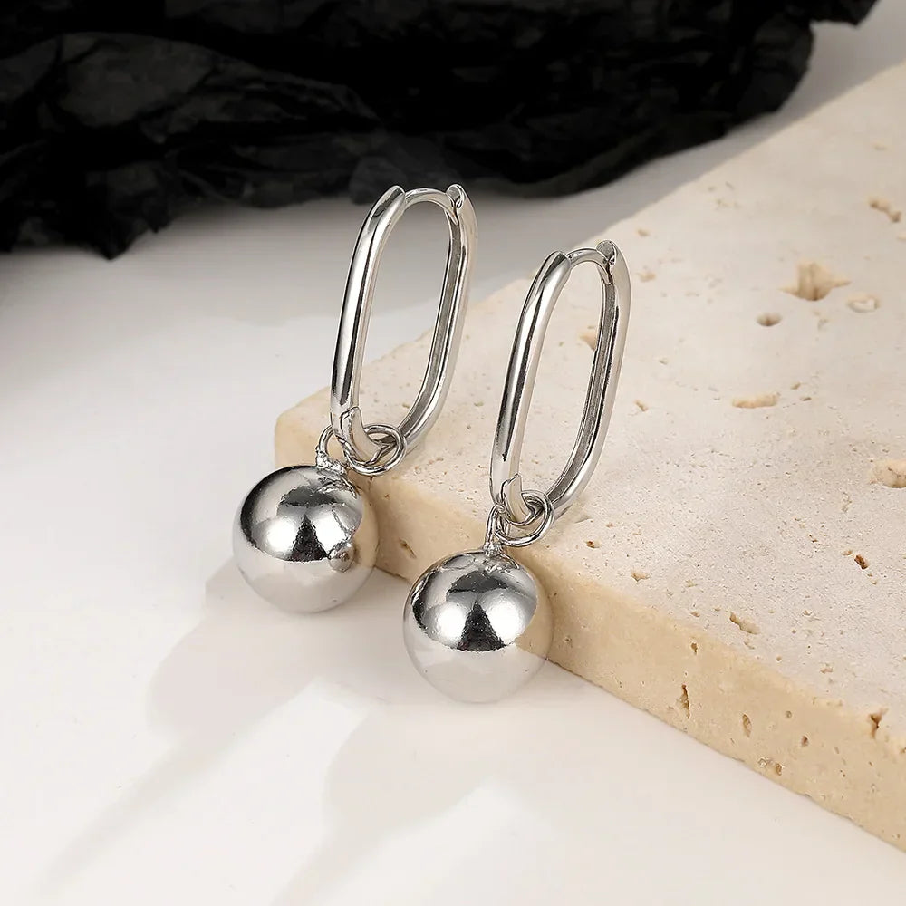 Frendorf | Original 925 Sterling Silver Große Perlen Ball Hoops Ohrringe Für Frauen 2023 Koreanische Hochzeitsfeier Schmuck Geschenk Für Frauen Pendientes