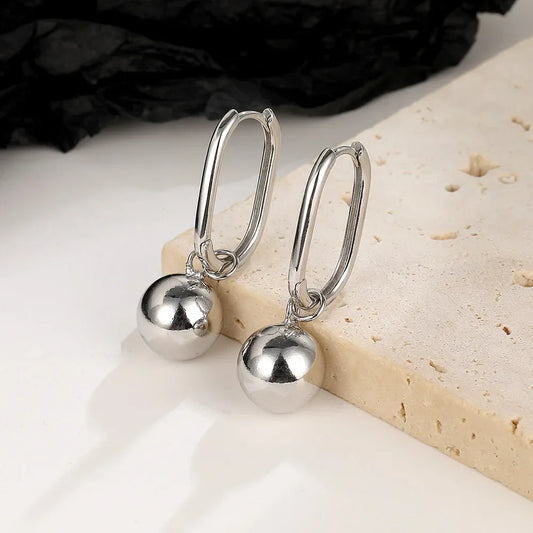 Frendorf | Original 925 Sterling Silver Große Perlen Ball Hoops Ohrringe Für Frauen 2023 Koreanische Hochzeitsfeier Schmuck Geschenk Für Frauen Pendientes