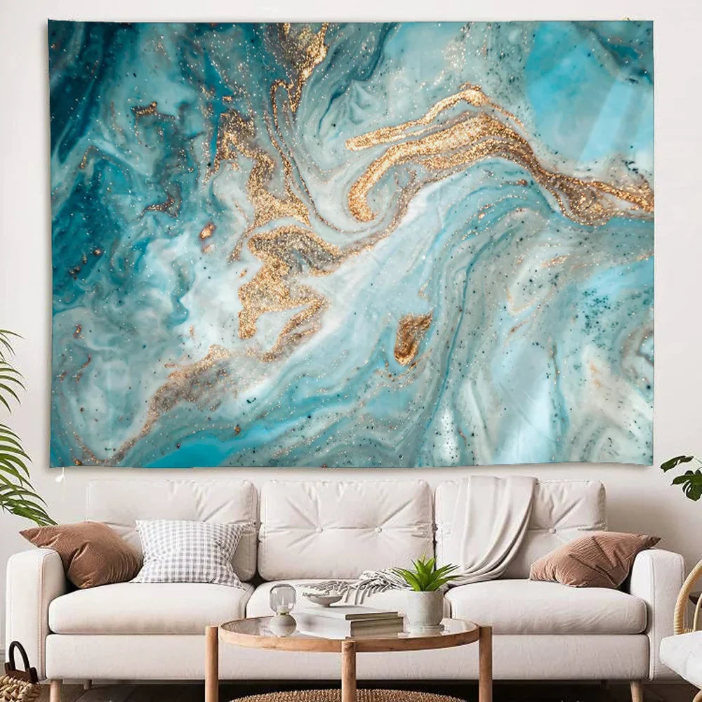 Frendorf | AquaGem Wandteppich | Blaue Achat Leinwand | Elegante Wanddekoration | Kunstwerk für Zuhause