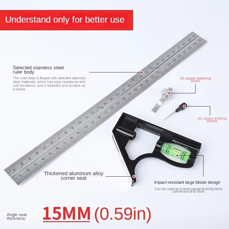 Frendorf | 12-Zoll verstellbares Edelstahl Präzisionswinkelmesswerkzeug