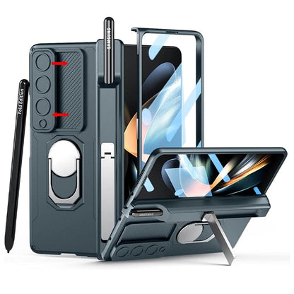 Frendorf | Luxus-Hülle mit S Pen Halterung und Scharnier-Bildschirm-Schutzring-Ständer-Hülle für Samsung Galaxy Z Fold 5 Z Fold 4