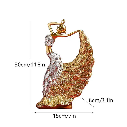 Frendorf | Elegante Federndanzskulptur in Gold und Blau