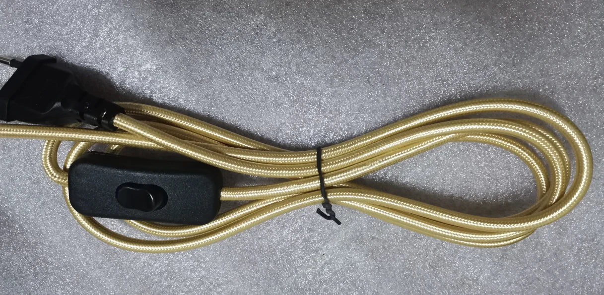 Frendorf | 220V AC Stromkabel mit europäischem Stecker und Schalter – Klassisches Stofftextil umhülltes Flex-Verlängerungskabel für Tischlampe