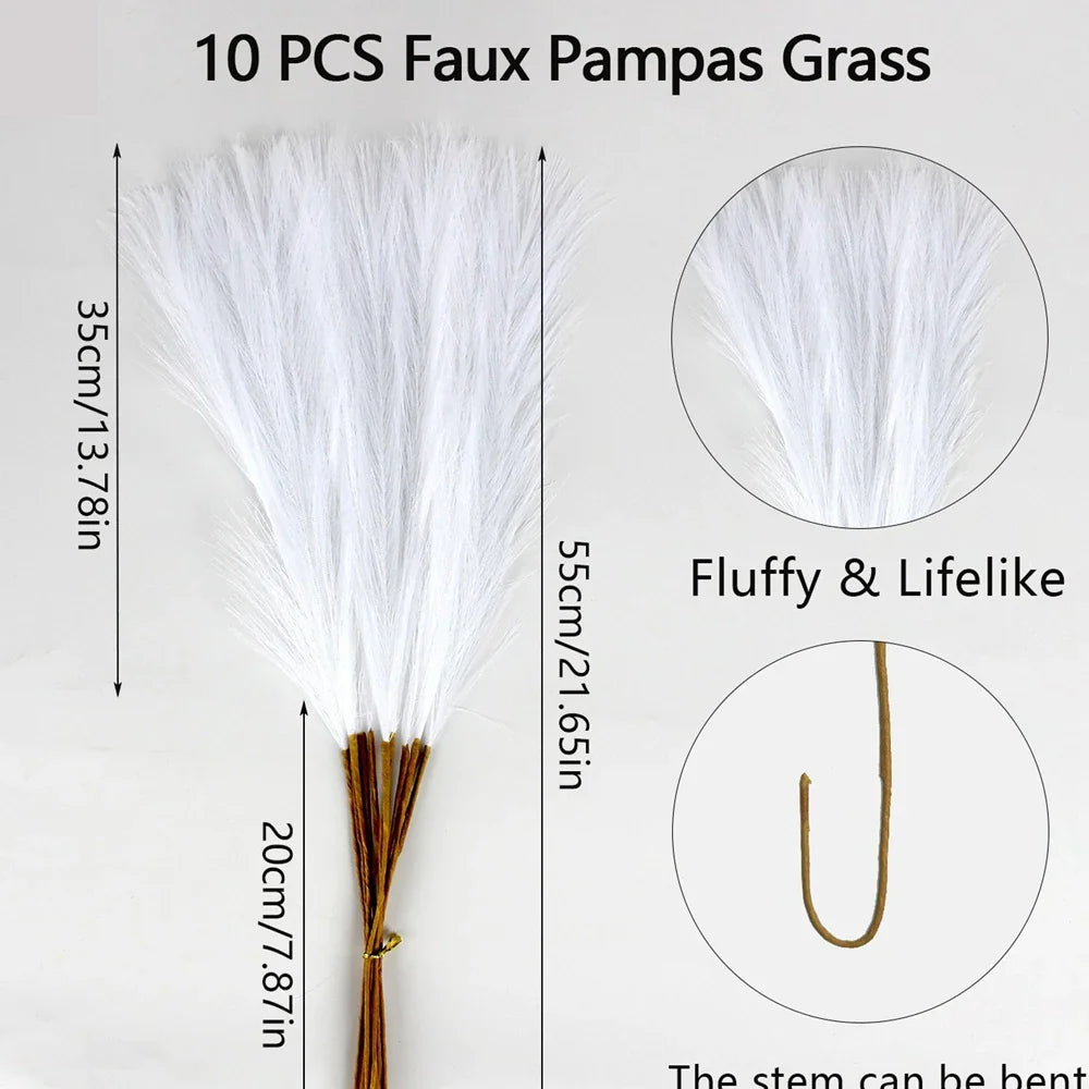 Frendorf | 10 Stück Künstliche Pampasgras Blumen – Fake Schilfpflanzen für DIY Blumenarrangements, Hochzeit, Zuhause und Weihnachtsdekoration