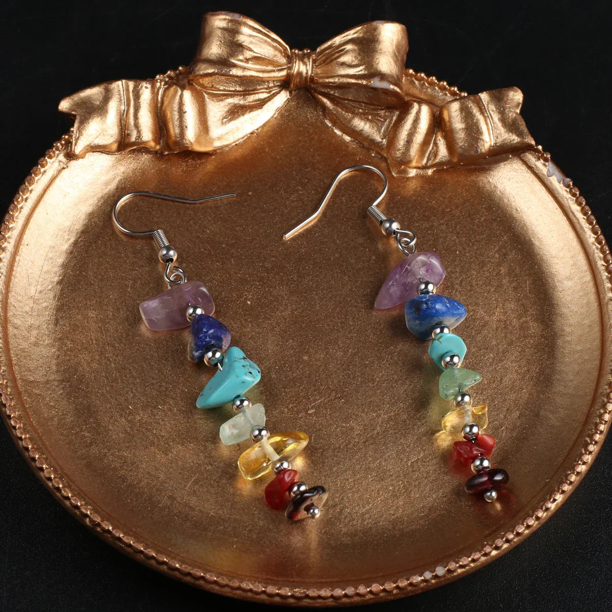 Frendorf | 7 Chakra Naturstein Chips Dangle Ohrringe