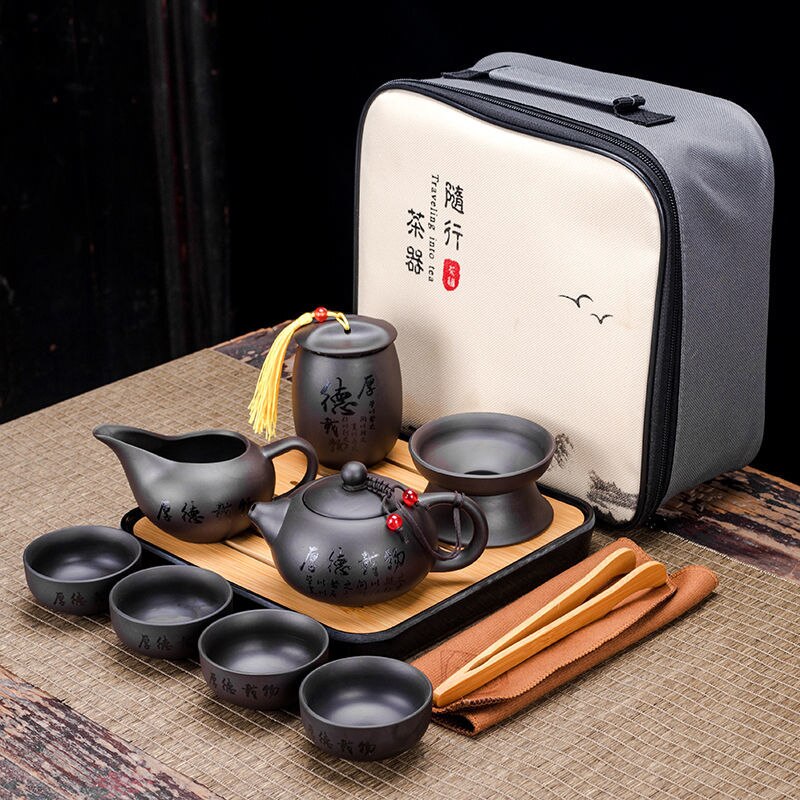 9-teiliges Set Teawere Retro Designer Cool Lila Sand Keramikk Teekannen Set Reise Kong Fu Teeset Porzellan Lila Sand Topf Teesieb