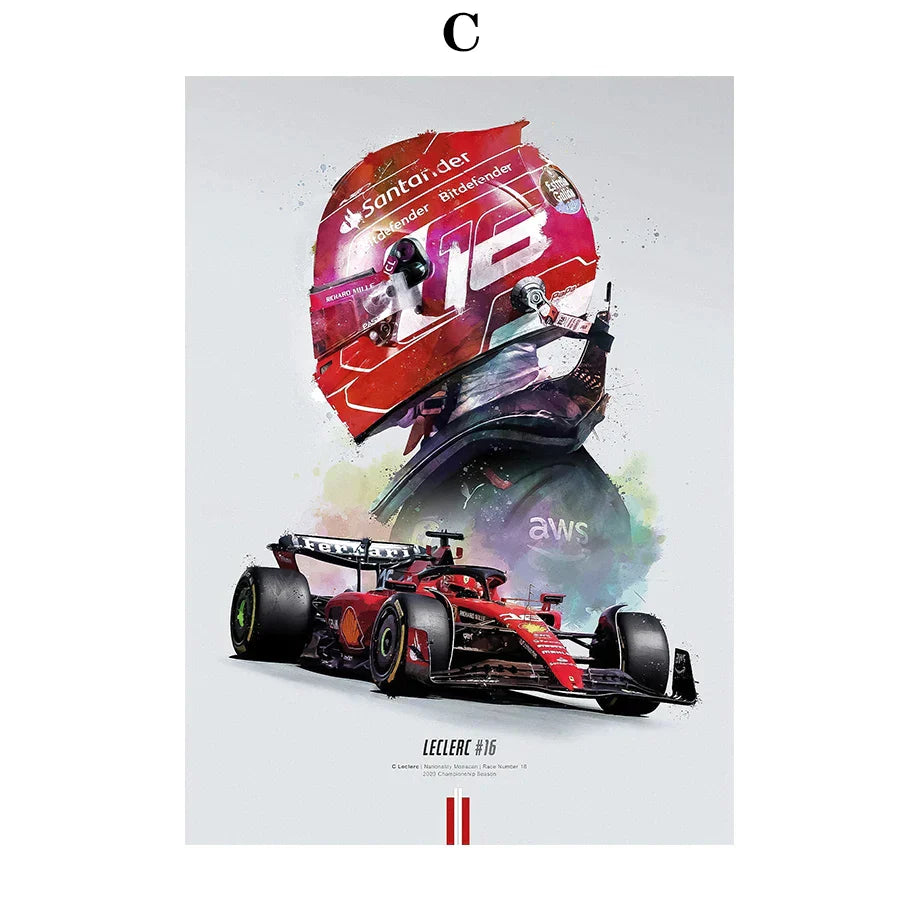FI Formel 1 Rennhelm 2023 Saison Meisterschaft Team Bewegung Wandkunst Leinwandbild Nordisches Poster Wohnzimmer Dekor