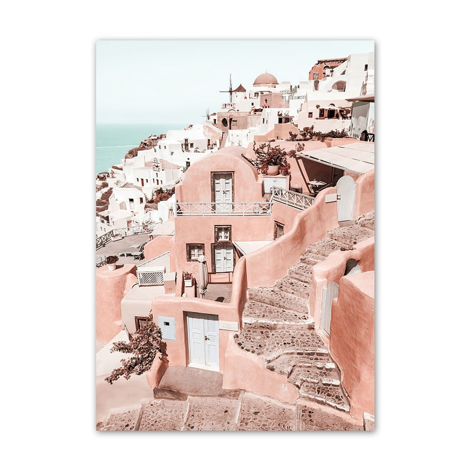 Venice Amalfi Küstenstadt Wasserfall Leinwandposter | Nordisches Schlafzimmer Wandkunst für Wohnzimmer Wohnkultur