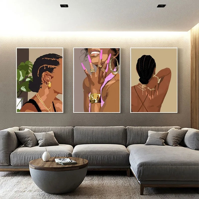 Moderne Wandkunst Malerei Mode Mädchen Haar- und Nagelsalon Wohnzimmer Dekor Poster und Druck für Schlafzimmer und Wohnzimmer