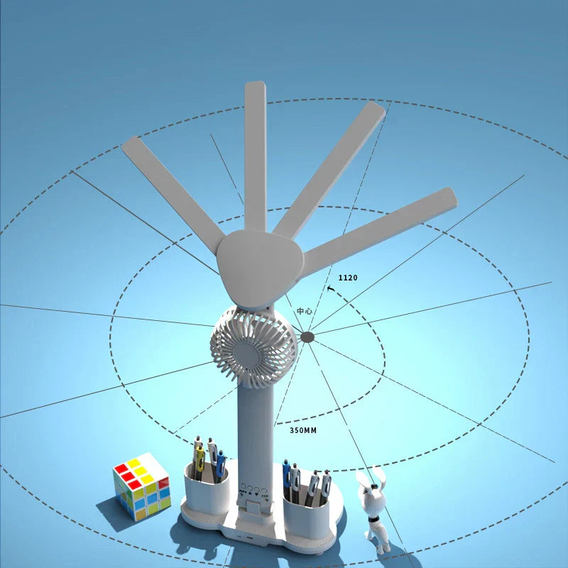 Frendorf | AuraFlex | LED-Tischlampe mit Ventilator | 3-in-1 Design | Touch-Steuerung & USB-Akku