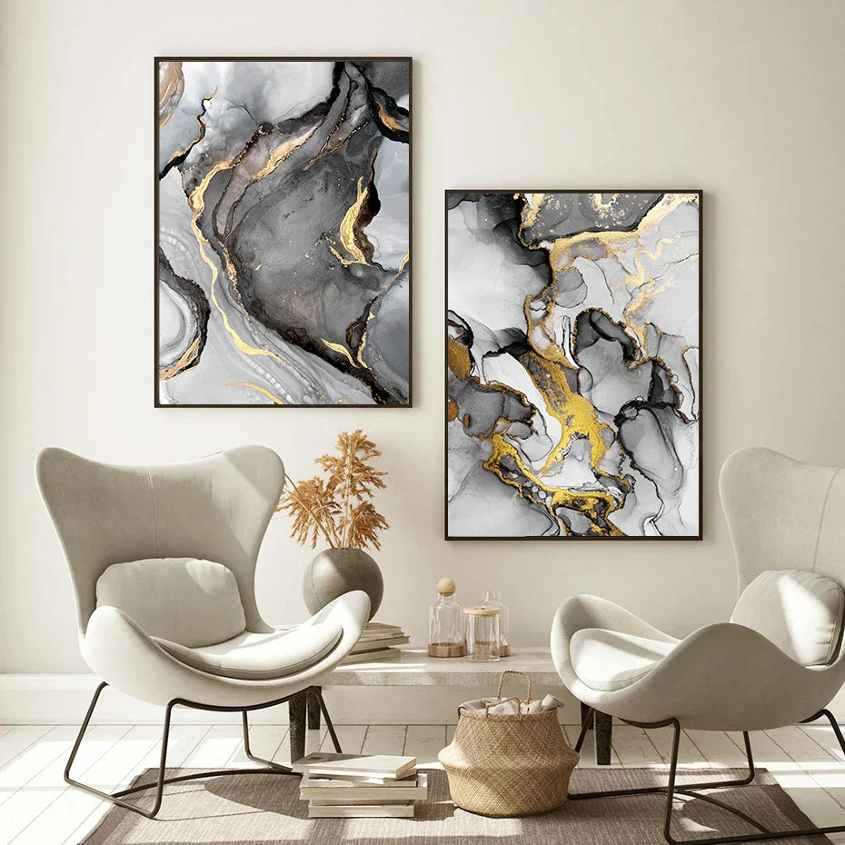 Modern Marble Texture Gold Black Posters Luxury Canvas Painting Wall Art Print Pictures for Living Room Interior Home Decoration