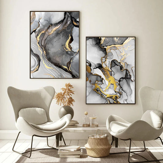 Modern Marble Texture Gold Black Posters Luxury Canvas Painting Wall Art Print Pictures for Living Room Interior Home Decoration