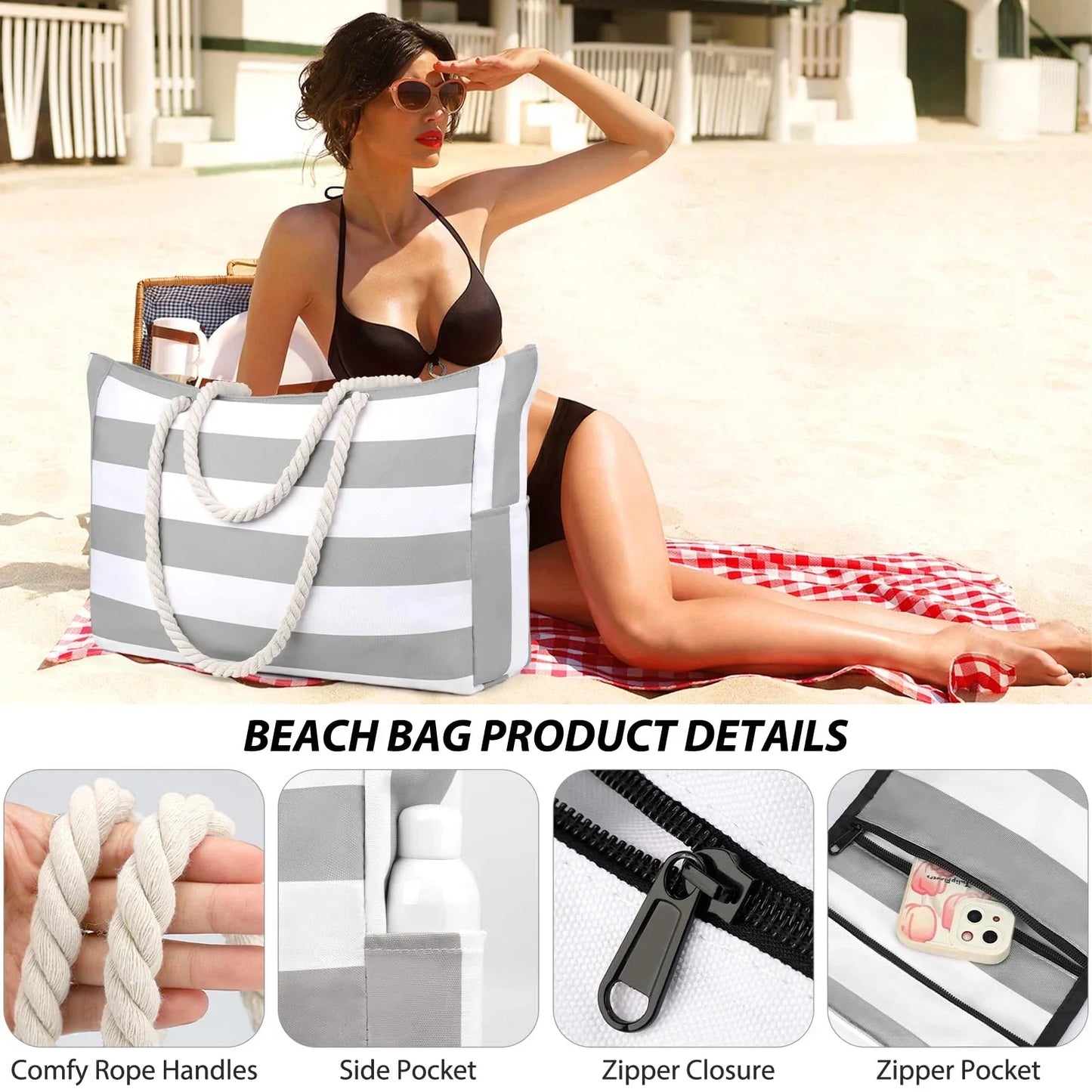 Frendorf | BeachVibe | Strandtasche | Wasser- & Sandabweisend | Leicht & Kompakt | Stylisch Gestreift