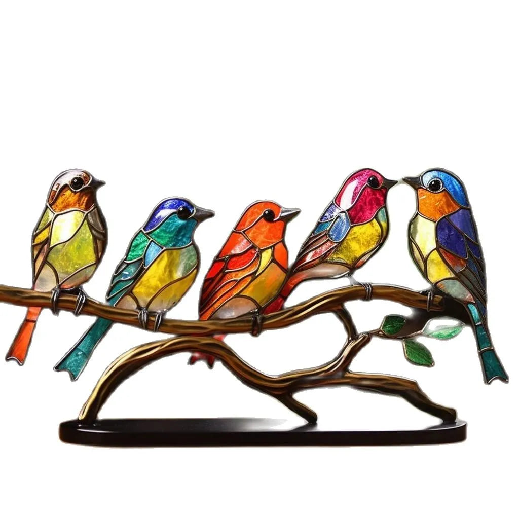 Frendorf | ElegantAviary | Bunte Vögel auf Ast Schreibtischornamente