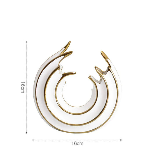 Frendorf | Aurivella Grace Vase | Weiß & Gold | Wellenform Porzellan | Elegante Tischdekoration für Wohnkultur & Blumenarrangement