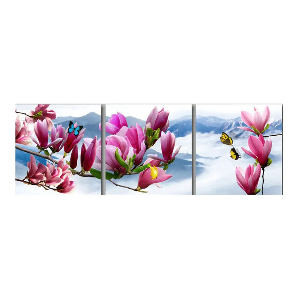 Diamant Malerei Triptychon Magnolia Blumen Diamant Stickerei Neu angekommen Kreuz Stich Kits DIY Mosaik Bild Home Decor