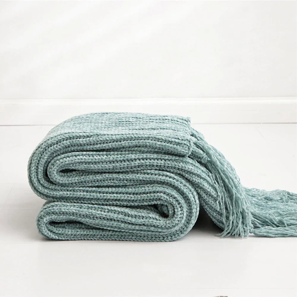 Frendorf | HeartKnit Kuscheldecke aus Chenille | Strickdesign | Für Bett & Sofa | Weich & Gemütlich
