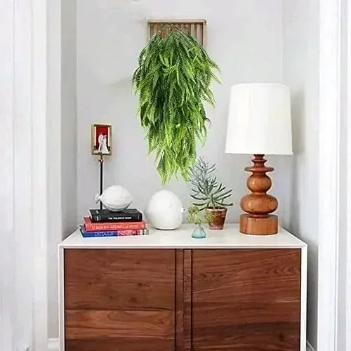 Frendorf | 2 Stück künstliche hängende Bostonfarn Pflanzen – UV-beständige künstliche Grünpflanzenranken für Innen/Außen – 33,5 Zoll lebensechte dekorative hängende Pflanzen für Wohn-, Garten- und Terrassendekoration
