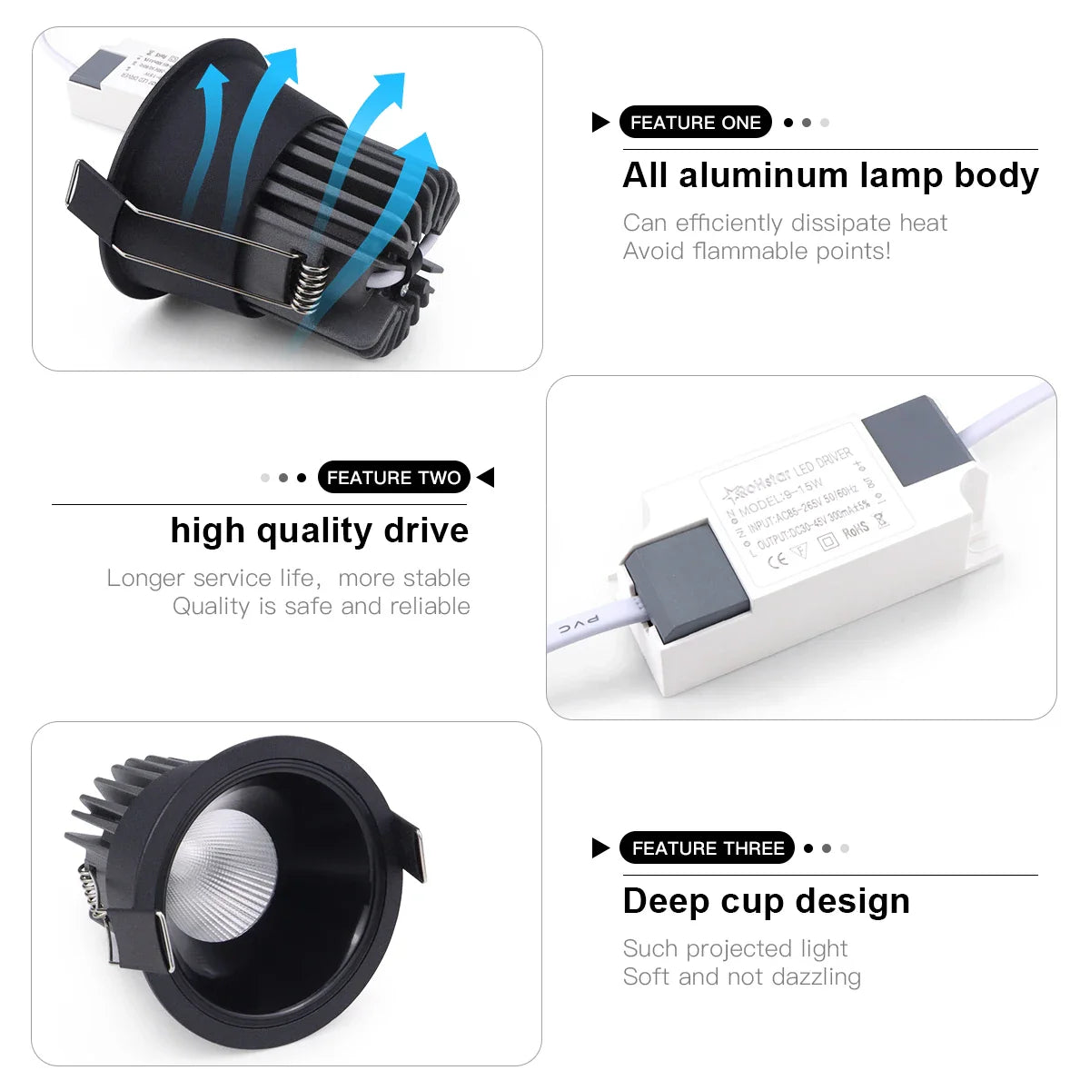 Frendorf | 7W 12W COB LED Einbauleuchte – Aluminium Einbaudecken Spot Light für Zuhause, Küche und Vitrinenbeleuchtung