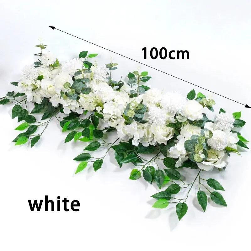 Frendorf | 100 cm Luxus Weiße Rose Künstliche Blumenreihe – Hochzeits Tischdekorationen, Hintergrund, Wandbogen, Partybühne Florale Dekoration