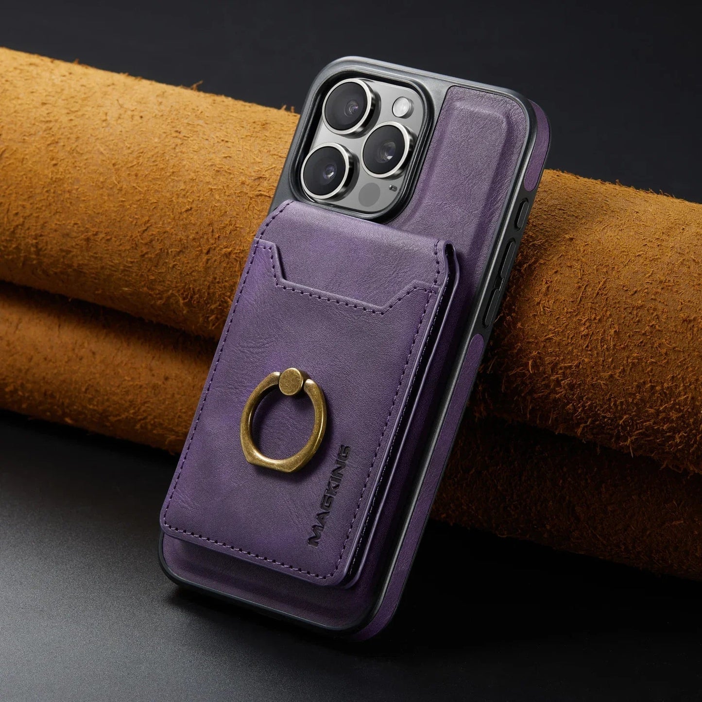 Frendorf | 2 in 1 abnehmbares Leder Karten Slot Ring Halter Wallet Case für iPhone 16 15 14 13 12 Pro Max Plus Magnetische vertikale Tasche Cover