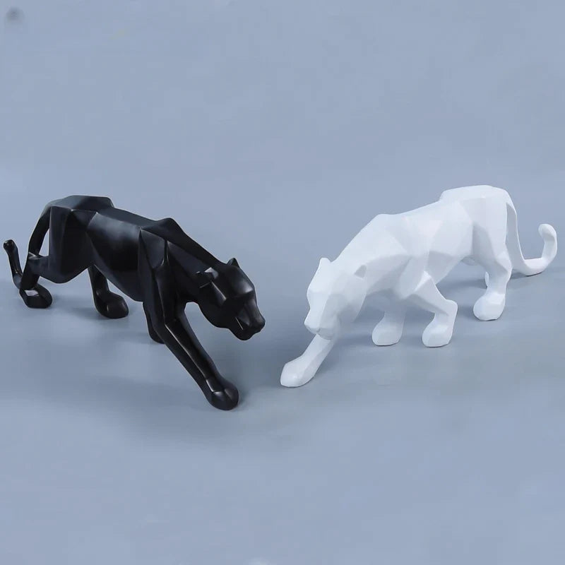 Panther-Statue, Tierfigur, abstrakter geometrischer Stil, Kunstharz, Leopardenskulptur, Heimbüro, Desktop-Dekoration, Kunsthandwerk