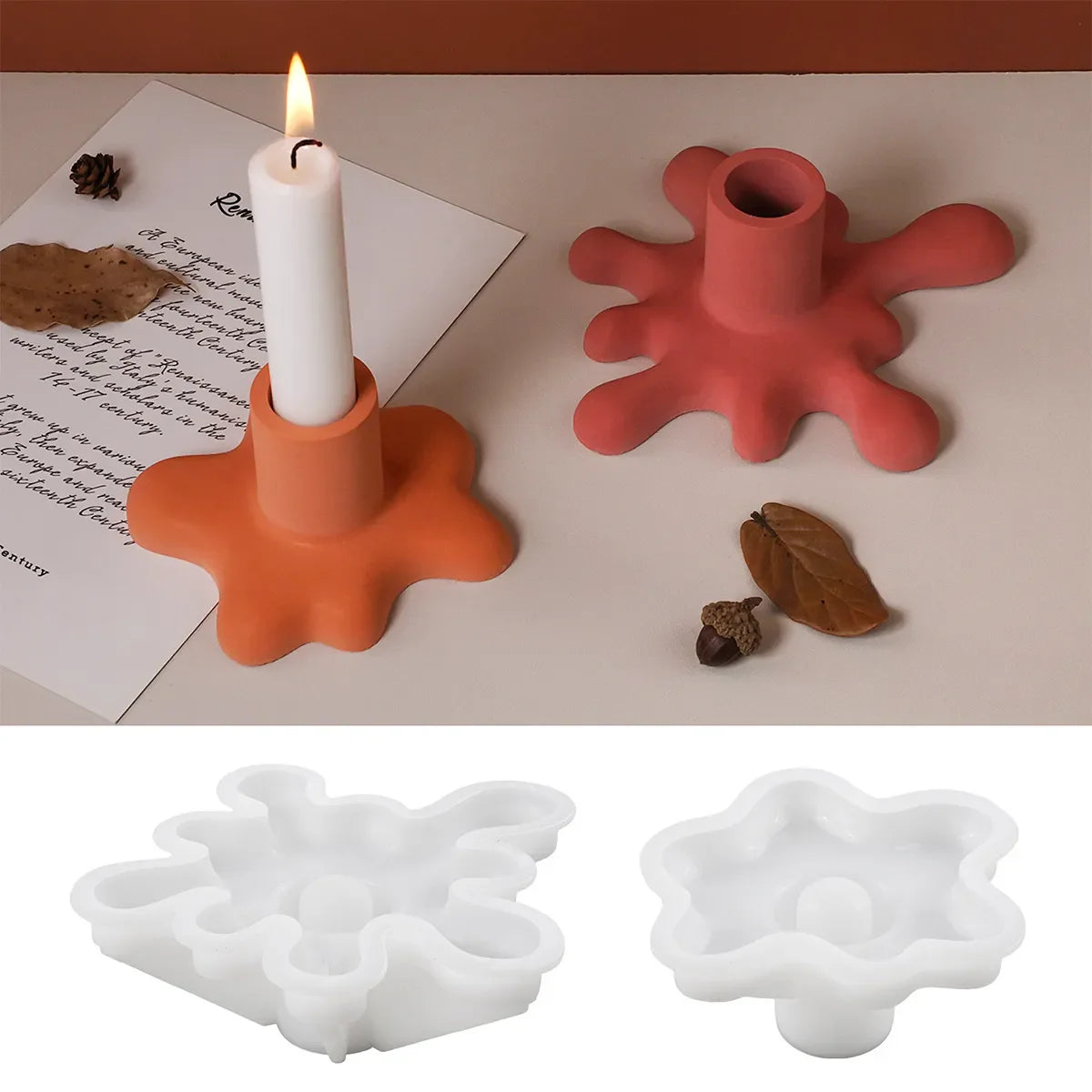 Fließende Wassertropfen Kerzenhalter Silikonform Kristall Gips Harzformen DIY Wasserfluss Kerzenständer Ornament Form Wohnkultur