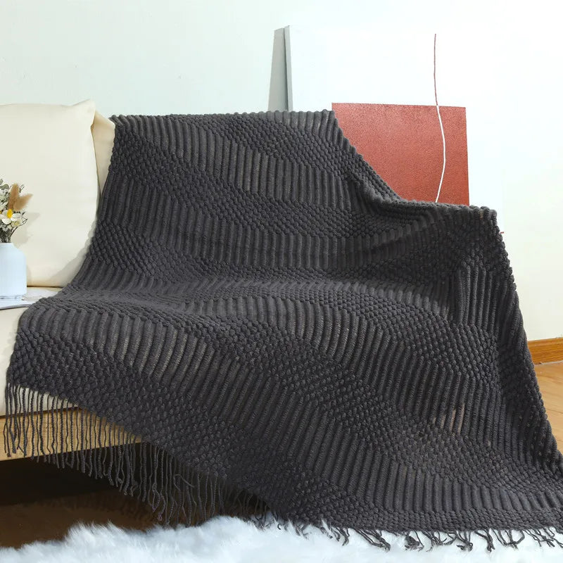 Gemütliche lila Diamant Strickdecke